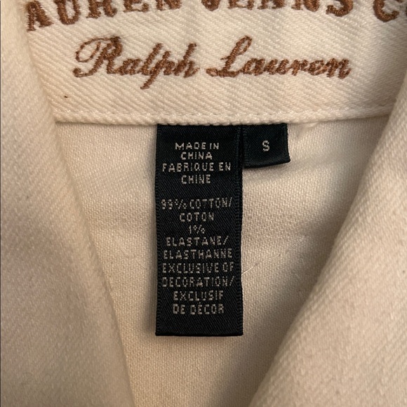 Vintage Ralph Lauren White Jean Jacket with Blue and Red beaded Aztec accent - Picture 4 of 4